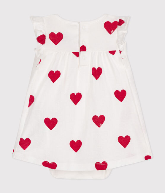 Abito body per bebè in cotone biologico con motivo a cuore bianco MARSHMALLOW/rosso TERKUIT