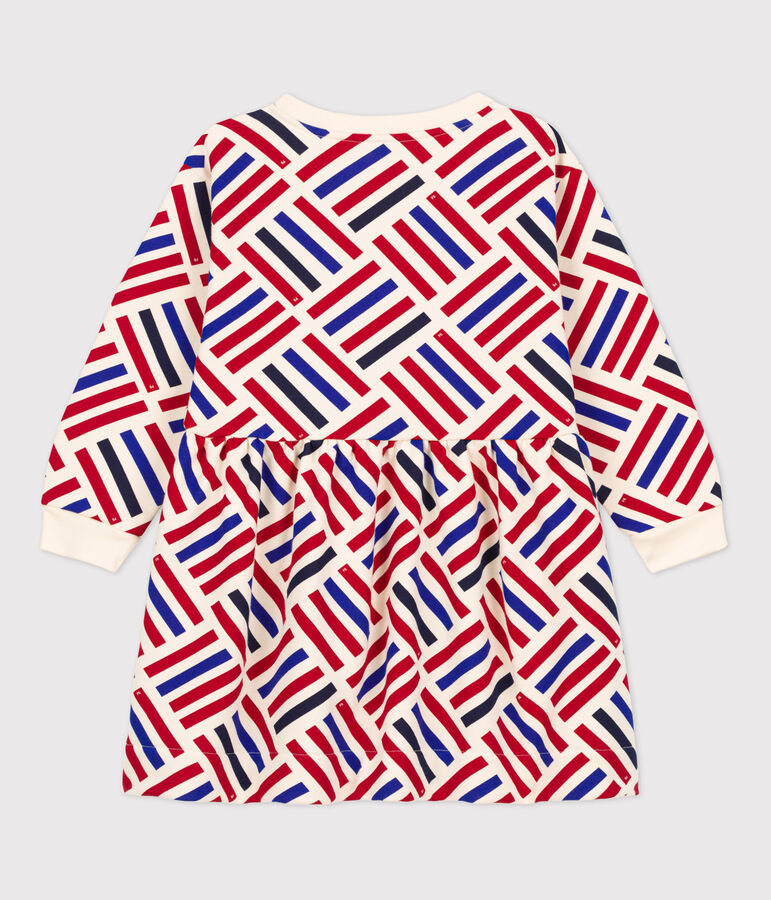 Abito bambina a maniche lunghe in tessuto felpato stampato bianco AVALANCHE/ MULTICO