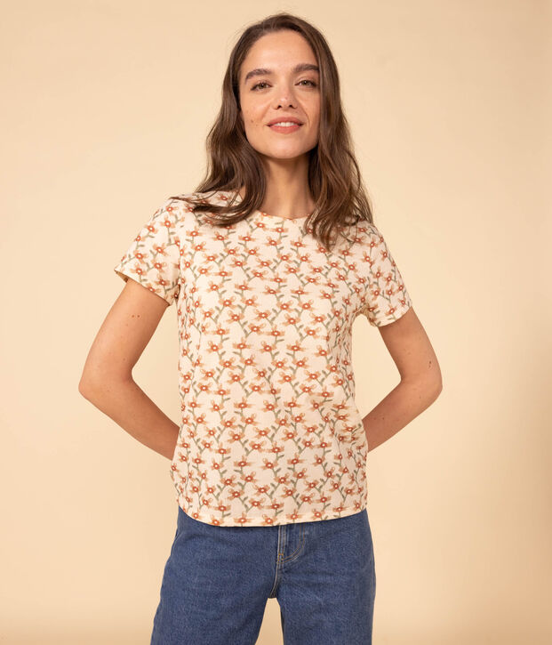 T-shirt LE DROIT girocollo in cotone Donna ecru/multicolore