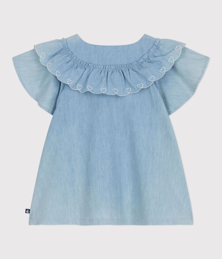 Blusa a maniche corte in cotone tinta unita bambina blu BLEU CLAIR