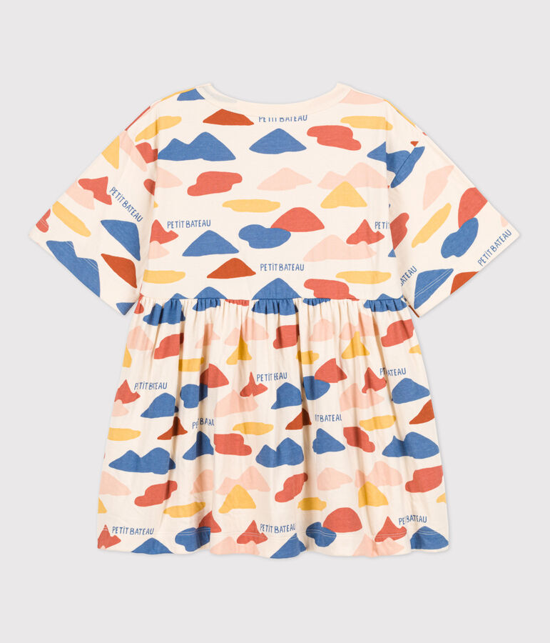 Abito a maniche lunghe in tubique stampato bambina ecru/multicolore