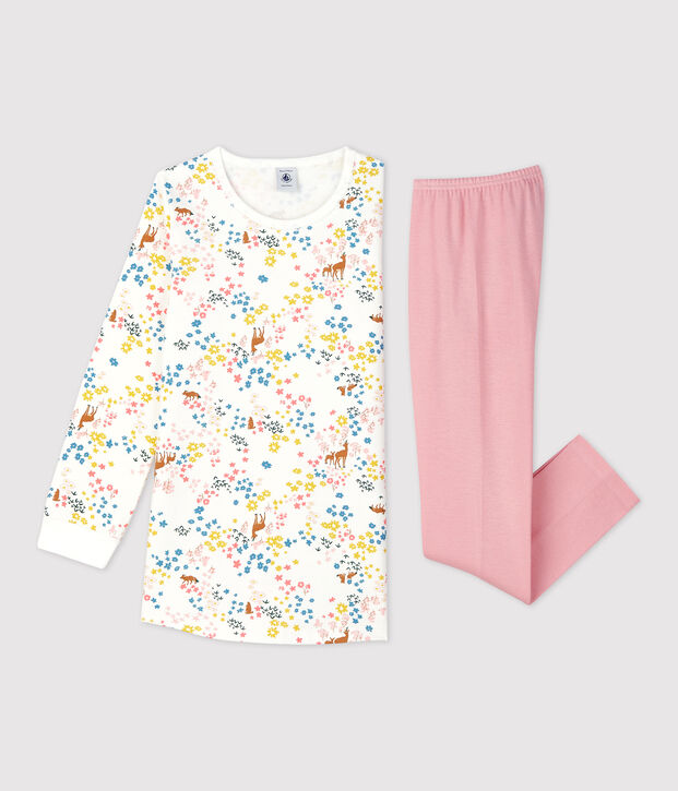 Camicia da notte bambina a fiori in cotone bianco/multicolore