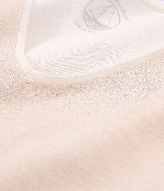 T-shirt maniche corte donna in lino cangiante bianco MARSHMALLOW/rosa COPPER