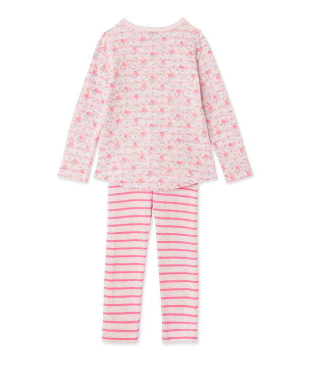 Pigiama per bambina in tubique reversibile rosa/rosa/multicolore