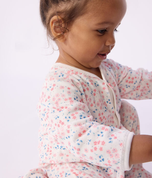 Pigiama in ciniglia con stampa a fiori neonato bianco/multicolore