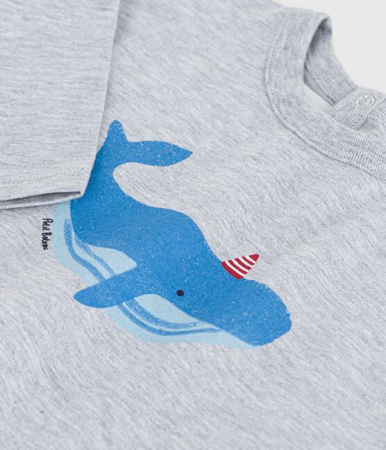 T-shirt a maniche lunghe in cotone con motivo balena neonato grigio FUMEE CHINE