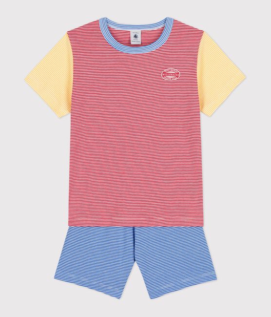 Pigiama corto millerighe rosso, blu e giallo bambino in cotone rosso PEPS/bianco MULTICO