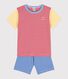 Pigiama corto millerighe rosso, blu e giallo bambino in cotone