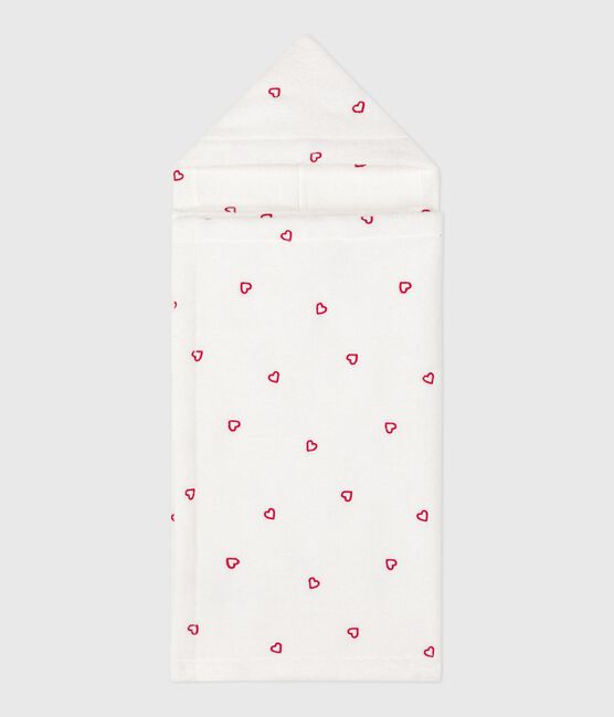 Mantellina da bagno in spugna con cuori ricamati neonato bianco MARSHMALLOW/rosa CHARME