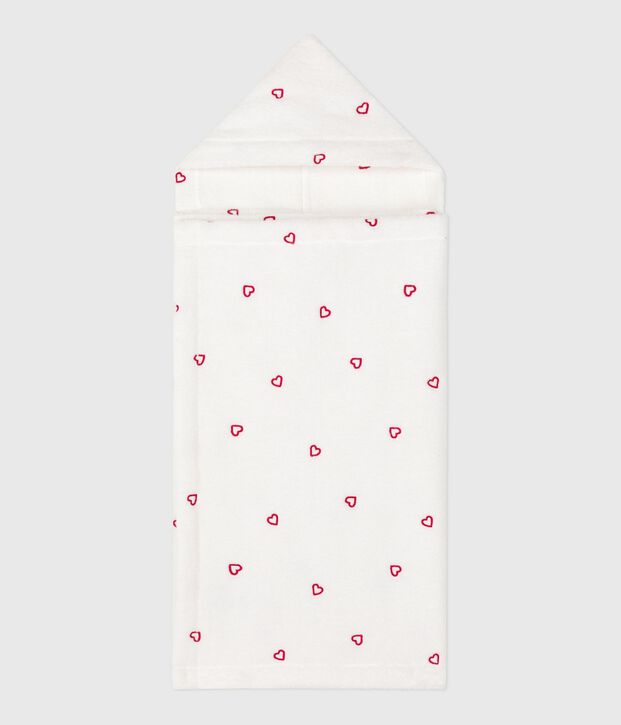 Mantellina da bagno in spugna con cuori ricamati neonato bianco/rosa