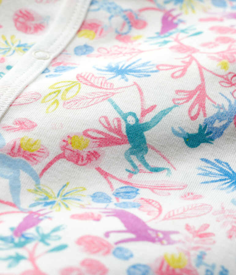 Tutina pigiama giungla beb&egrave; femmina in cotone bianco/multicolore