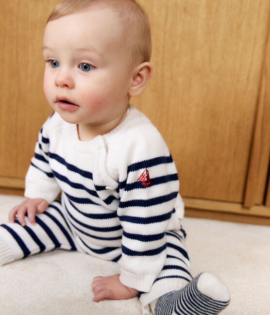 Completo 2 pezzi in maglia a righe marinière neonato blu MARSHMALLOW/ SOIR