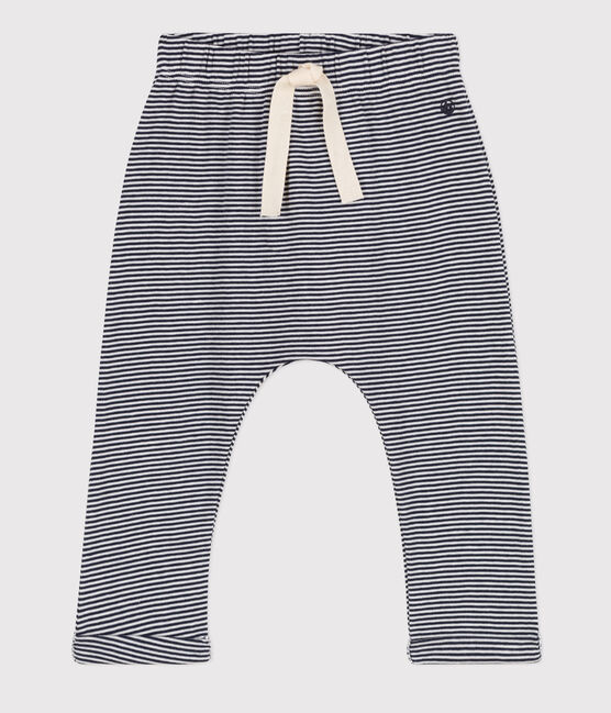 Pantaloni bebè in cotone biologico blu SMOKING/bianco MARSHMALLOW