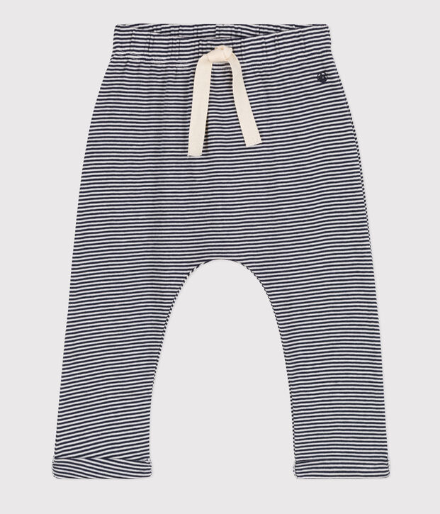 Pantaloni beb&egrave; in cotone biologico blu/bianco