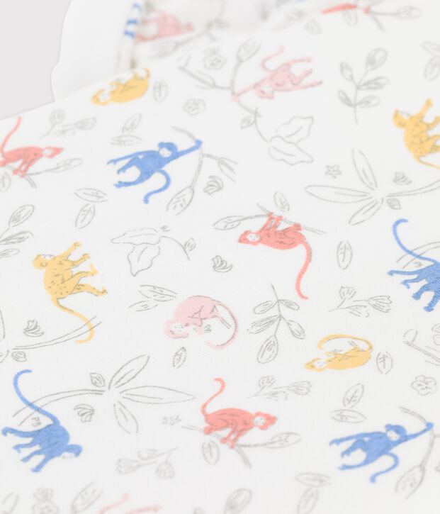 Tutina lunga stampata beb&egrave; in cotone biologico bianco/multicolore