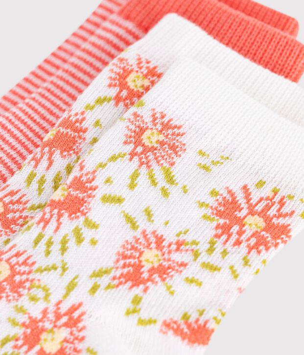 2 paia di calzini in cotone con stampa a fiori neonata multicolore