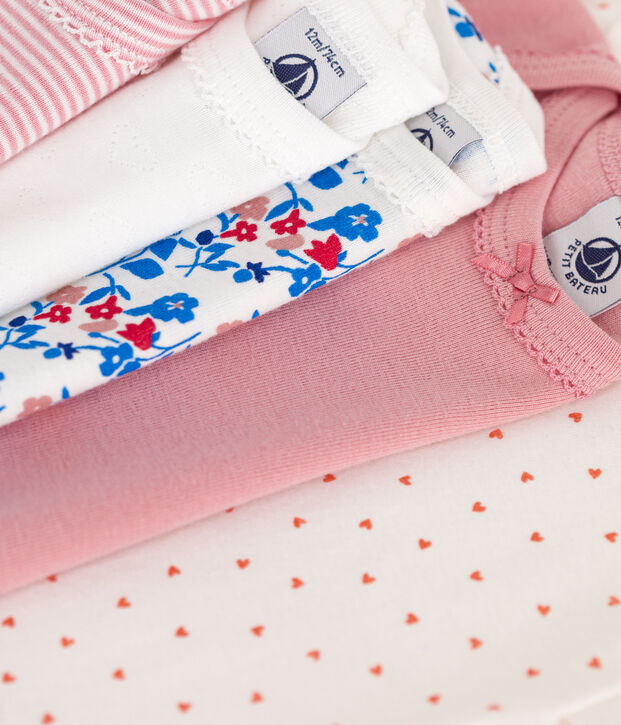 Set da 5 body a maniche lunghe in cotone a fiori neonato multicolore