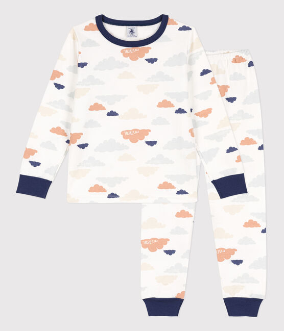 Pigiama in molleton bambino unisex con nuvolette bianco MARSHMALLOW/bianco MULTICO