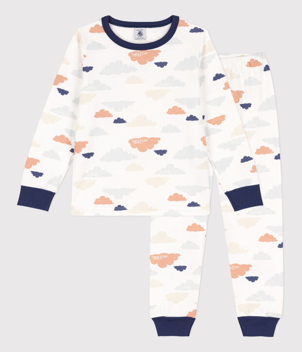 Pigiama in molleton bambino unisex con nuvolette bianco/multicolore