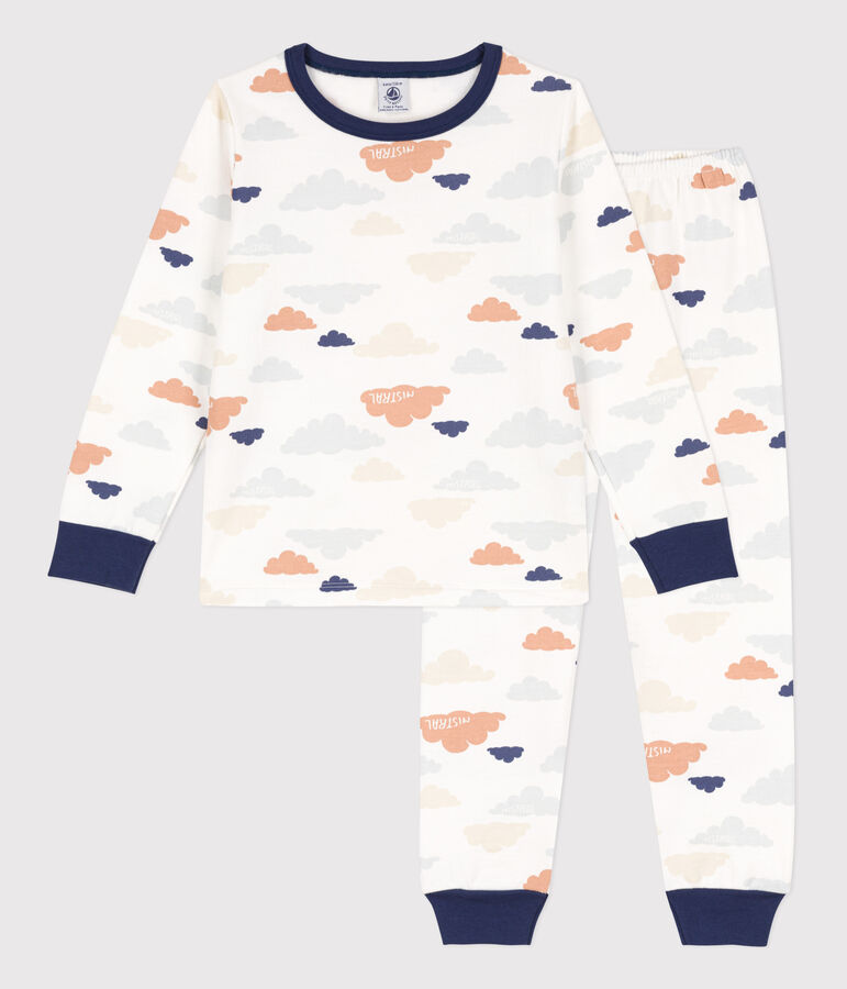 Pigiama in molleton bambino unisex con nuvolette bianco/multicolore