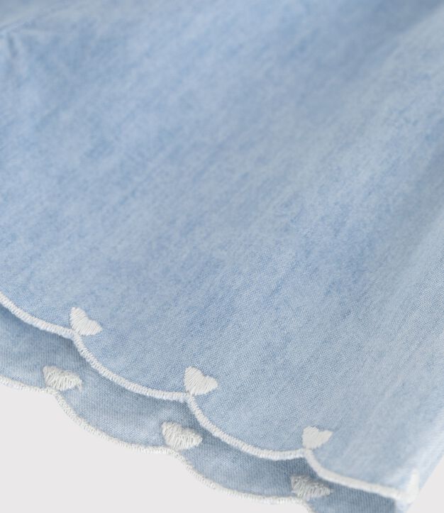 Shorts in chambray ricamato neonata blu