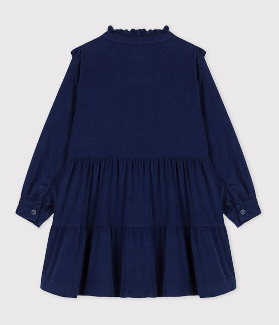 Abito maniche lunghe in velluto fine bambina BLEU FONCE