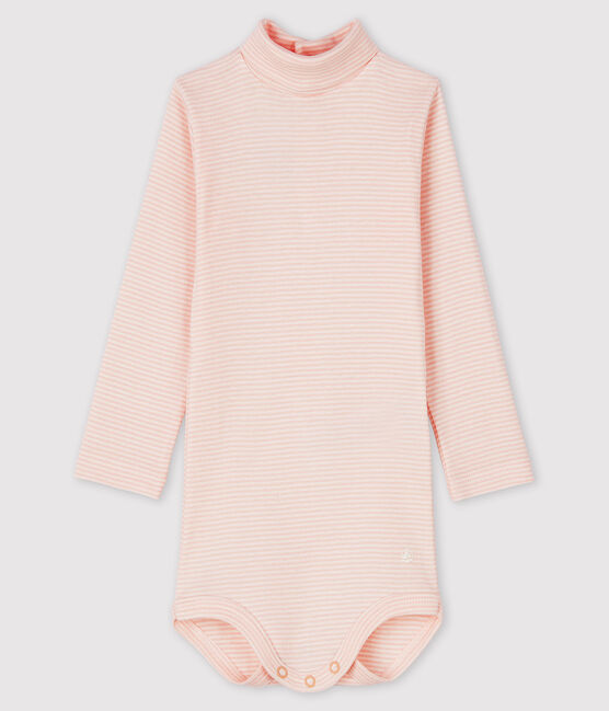 Body manica lunga e dolcevita bebè rosa MINOIS/bianco MARSHMALLOW