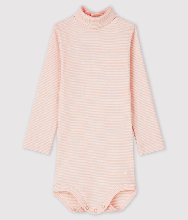 Body manica lunga e dolcevita beb&egrave; rosa/bianco