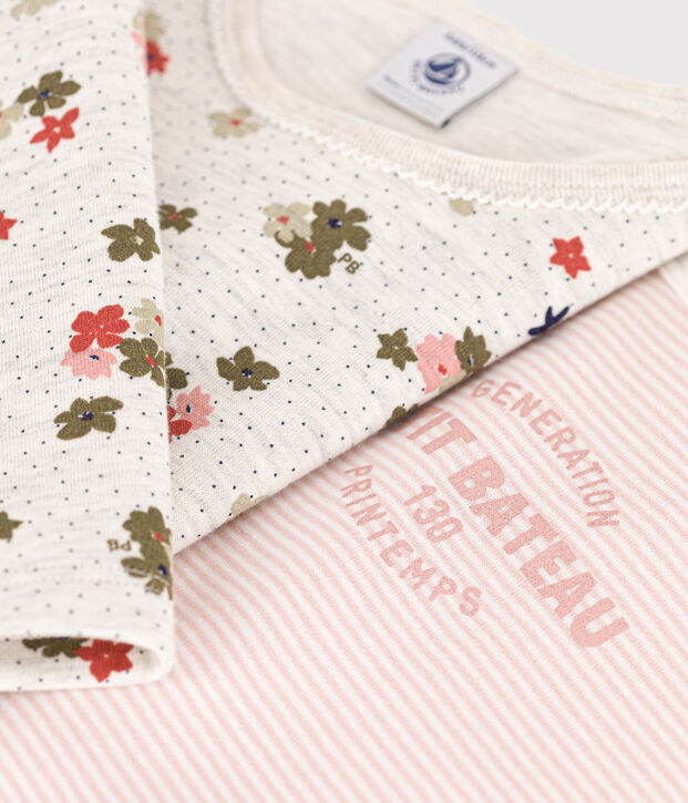Confezione da 2 pigiami bambina in cotone motivo fiore e righe multicolore