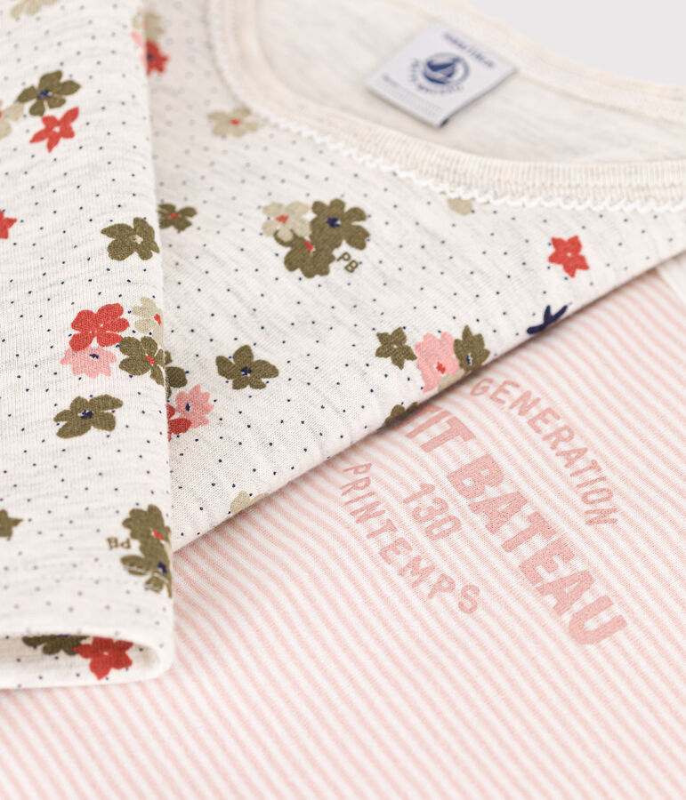 Confezione da 2 pigiami bambina in cotone motivo fiore e righe multicolore