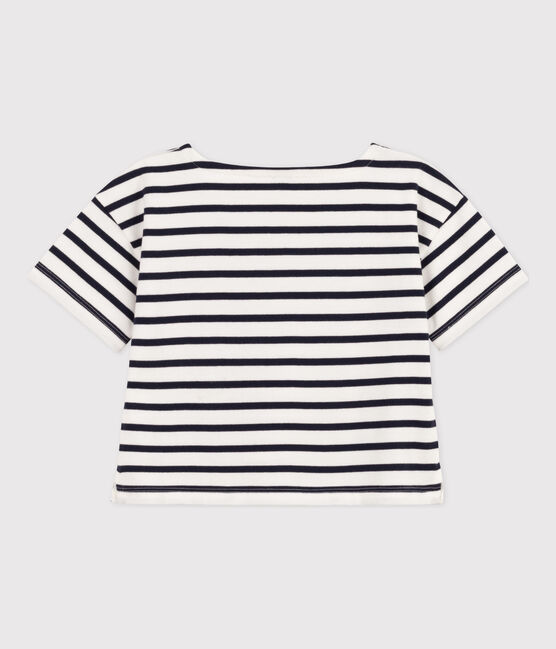 T-shirt a righe a maniche corte in cotone bambina bianco MARSHMALLOW/blu SMOKING