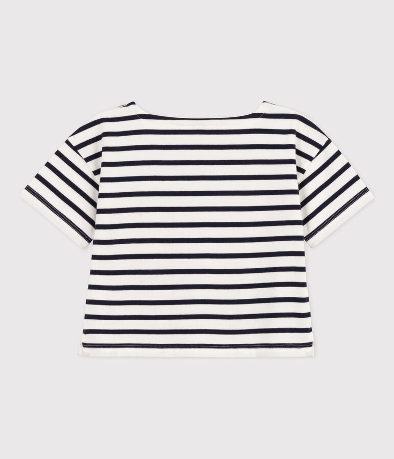 T-shirt a righe a maniche corte in cotone bambina bianco/blu
