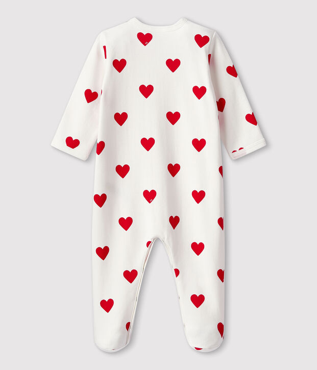 Pigiama a cuori rossi in felpato neonato bianco/rosso