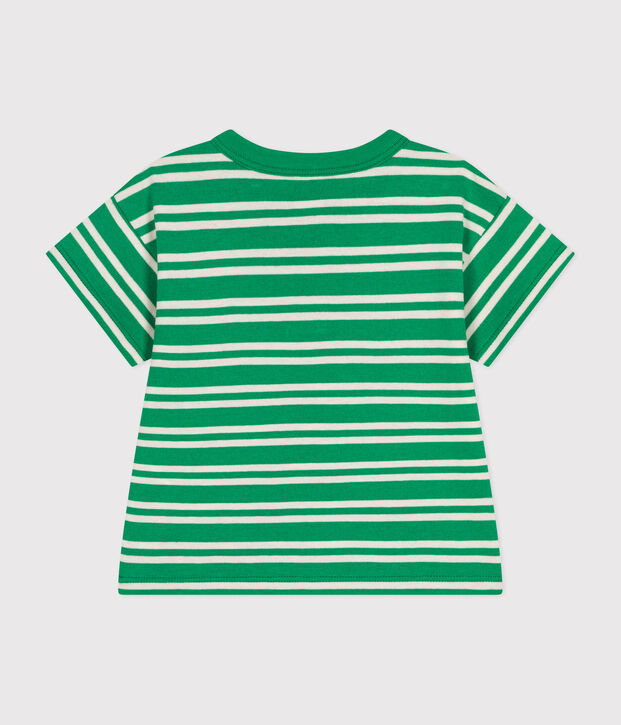 T-shirt beb&egrave; a maniche corte in jersey verde/ecru