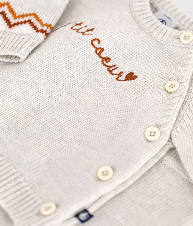 Completo 2 pezzi in maglia con stampa P'tit C&oelig;ur neonato beige/multicolore