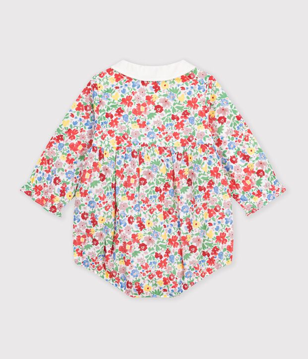 Tutina corta in cotone con stampa a fiori neonata bianco/multicolore