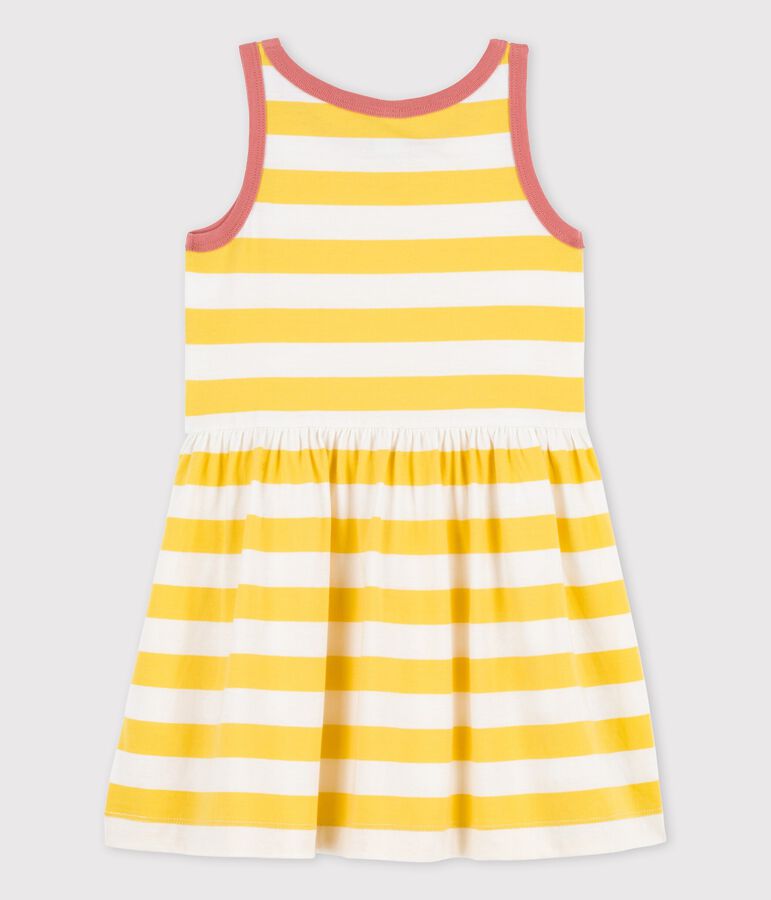 Abito senza maniche in cotone a righe bambina giallo ORGE/bianco MARSHMALLOW