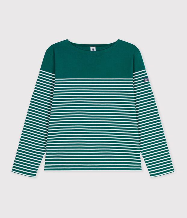 T-shirt marini&egrave;re in cotone donna verde/bianco