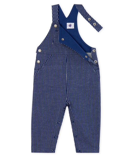 Salopette lunga maschietto in maglia a righe blu SMOKING/bianco MARSHMALLOW