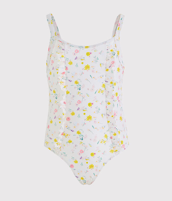Costume da bagno intero ecoresponsabile bambina bianco MARSHMALLOW/bianco MULTICO