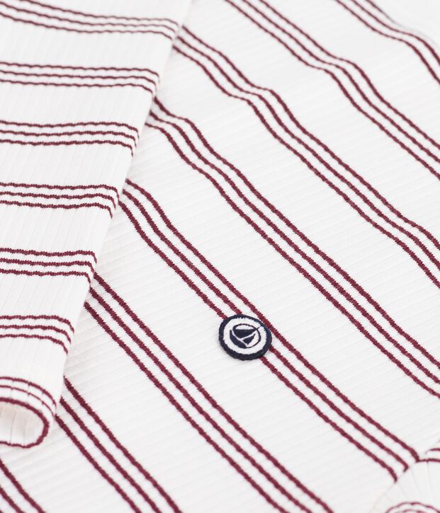 T-shirt a maniche lunghe con scollo a barca in cotone a righe donna bianco/rosso