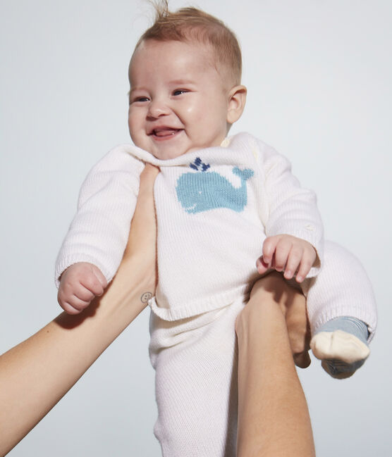 Completo bebè in maglia di lana e cotone bianco MARSHMALLOW