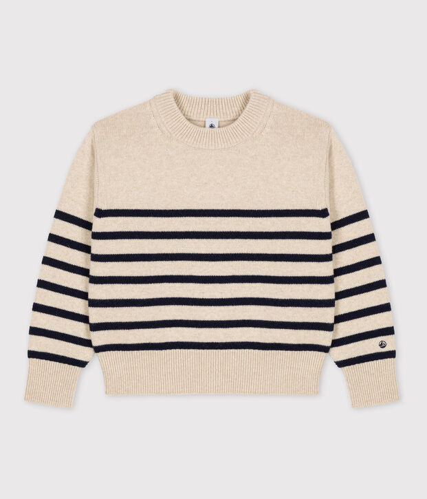 Maglione alla marinara in lana donna ecru/blu