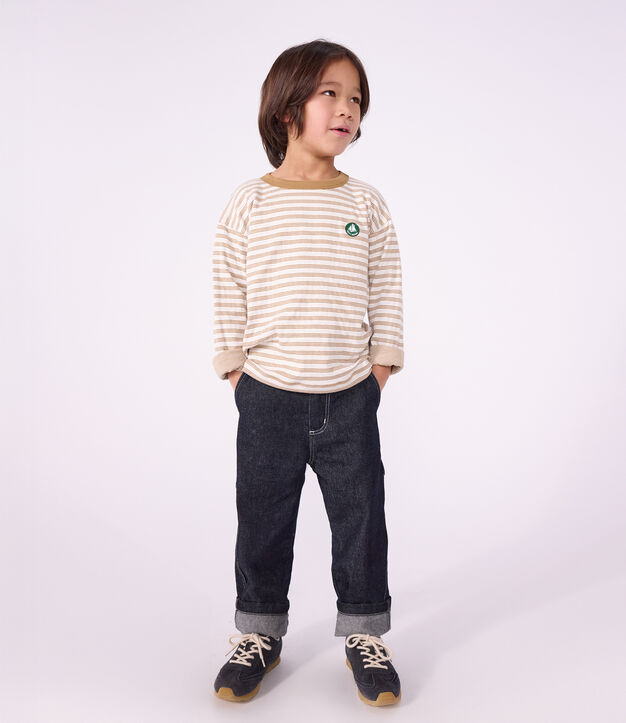 T-shirt a maniche lunghe a righe bambino beige/ecru/beige