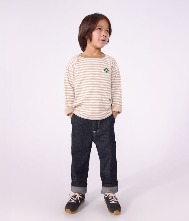 T-shirt a maniche lunghe a righe bambino beige/ecru/beige