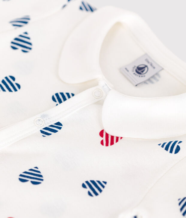 Tutina corta in cotone con colletto a cuori a righe neonato bianco/multicolore