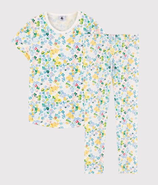 Pigiama a fiori acquarello bambina in cotone bianco MARSHMALLOW/bianco MULTICO