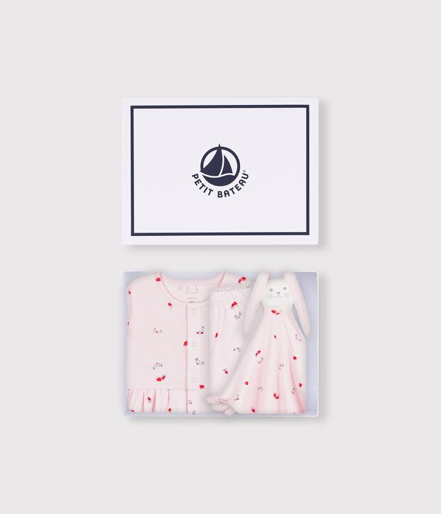 Set regalo con abito e doudou in cotone con stampa a fiori neonata rosa/multicolore