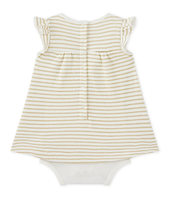 Abito-body per bebé femmina rigato bianco MARSHMALLOW/giallo DORE