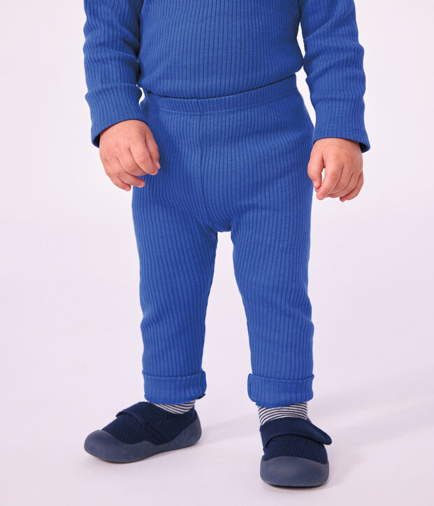 Leggings in cotone tinta unita neonato blu